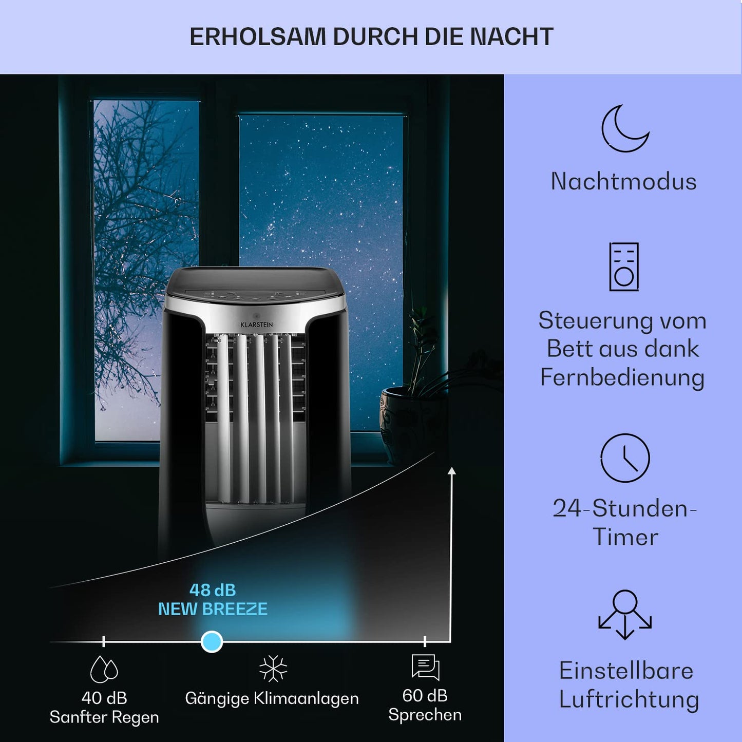 Klarstein Mobile Klimaanlage mit Abluftschlauch, 3-in-1 Klimagerät mit Ventilator & Luftentfeuchter, Kleine & Portable für Wohnung & Büro, Nachtmodus, 10000 BTU AC mit Niedrigem Verbrauch